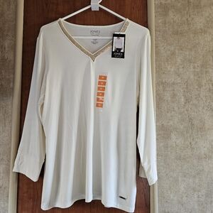 🚨 Sale Jones New York Signature 3/4 Sleeve V-Neck Ivory Size Medium
